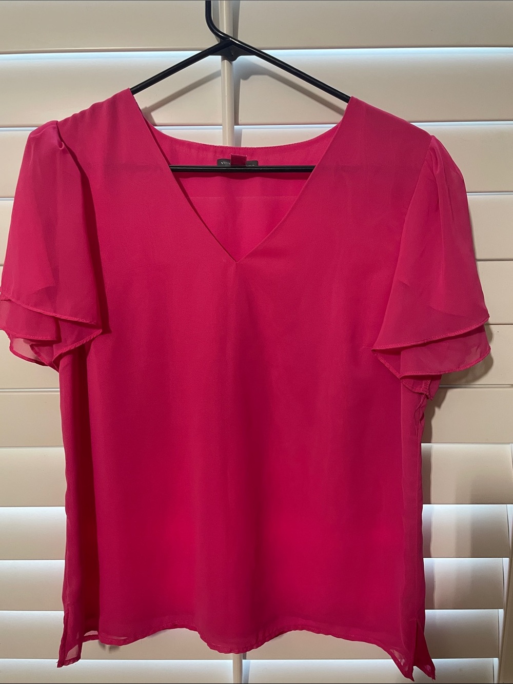 Vince Camuto V-Neck Flutter Sleeve Blouse - Hot Pink